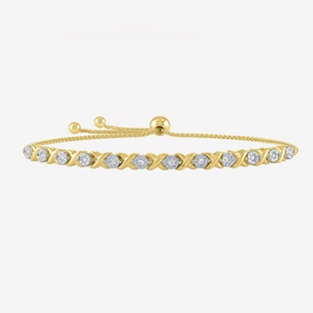 NEW - 1/10 CT. T.W. Mined White Diamond 14K Gold Over Silver Bolo Bracelet